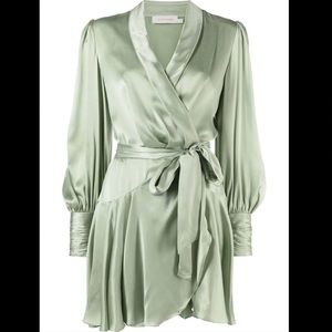 Zimmermann light green silk wrap minidress, size 1
